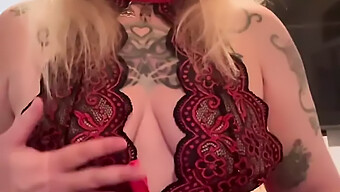 Tattooed Babe'S Solo Show In Red Lingerie